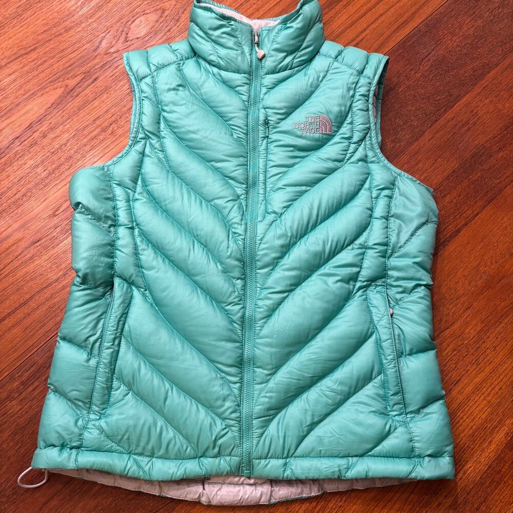 North face women’s teal green quilted puffer full zip vest size medium